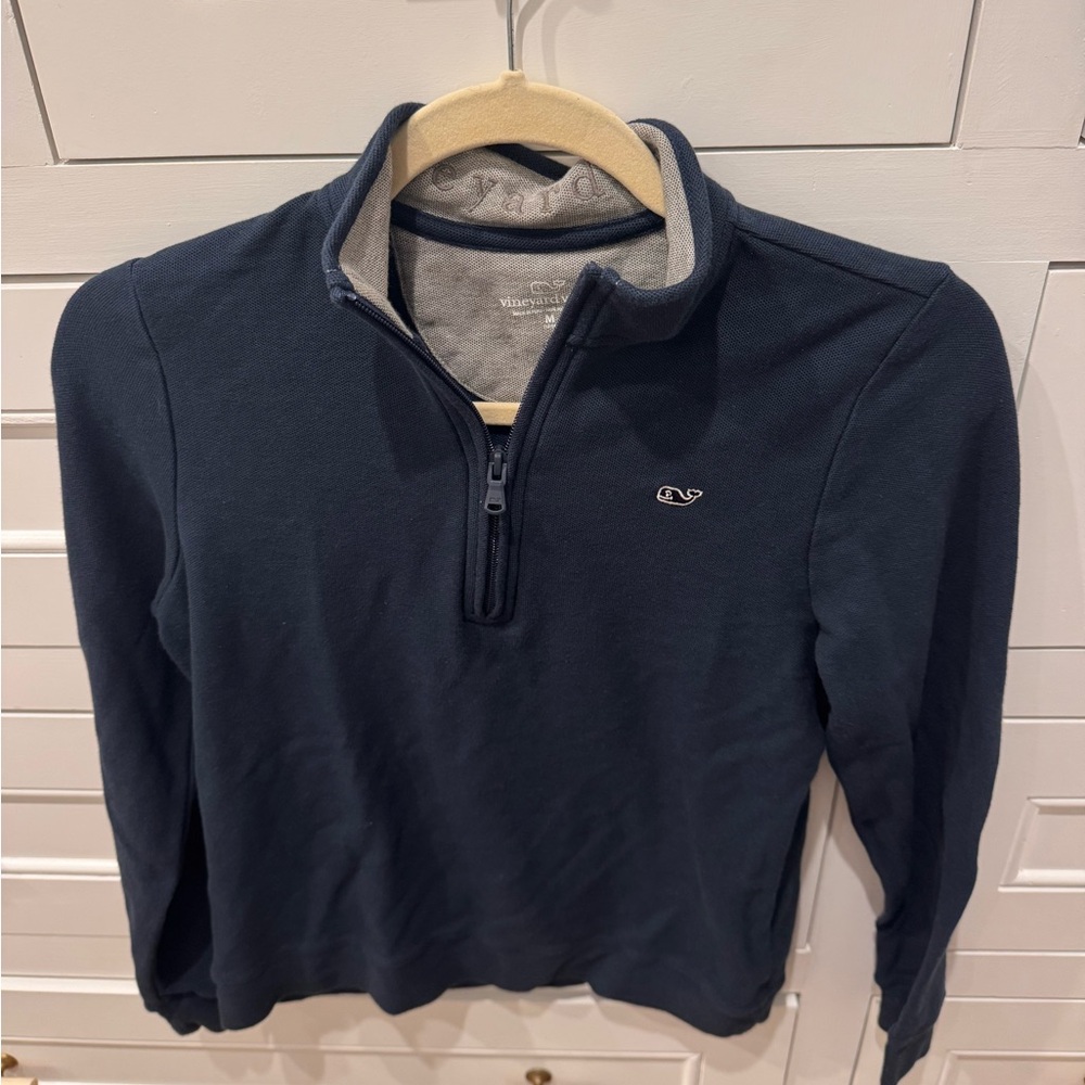 Vineyard Vines Boys Navy Blue 1/4 Zip-Up Boathouse Sweater - size Medium 12-14